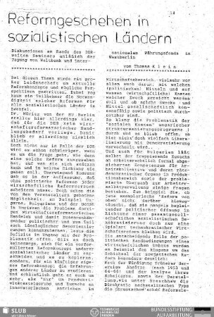 Reformgeschehen in sozialistischen Ländern : Diskussion am Rande des DDR-weiten Seminars anläßlich der Tagung von Weltbank und internationalen Währungsfonds in Westberlin