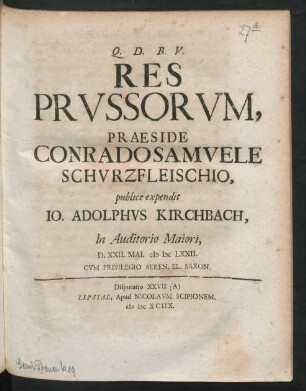 [Disputatio XXVII. (A)] Res Prussorum