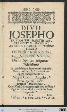 Divo Josepho ...