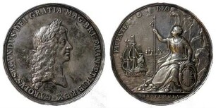 England: Medaille mit Schiffsdarstellung auf den Frieden von Breda
