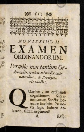 1-406, Novissimum Examen Ordinandorum