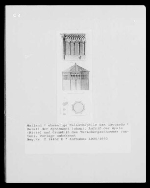 Grundriss des Campaniles der Kirche San Gottardo in Corte in Mailand, Obergeschoss