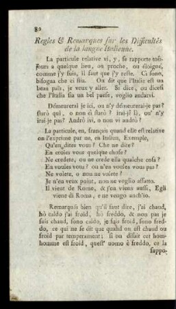 Regles & Remarques sur les Difficultés de la langue Italienne