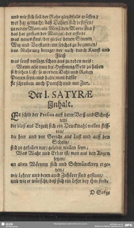 Der I. Satyrae Inhalt …