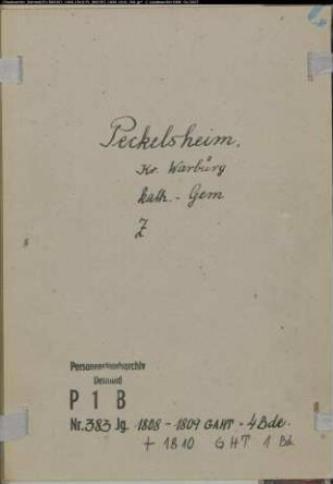 Zivilstandsregister der katholischen Gemeinde Peckelsheim, Kreis Warburg (GAHT 1808-1810). (Gemeinde: Katholische Gemeinden Peckelsheim)