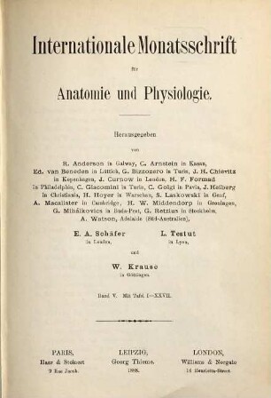 Internationale Monatsschrift für Anatomie und Physiologie. 5, 5. 1888