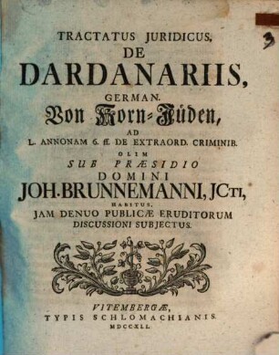Tractatus iur. de dardanariis, German. von Korn-Jüden