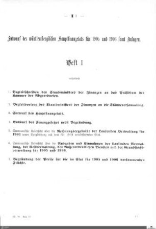 Hauptfinanzetat 1905-1906, Heft 1
