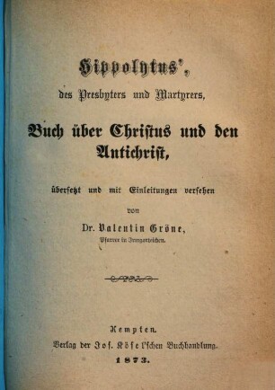 Hippolytus', des Presbyters und Martyrers, Canones