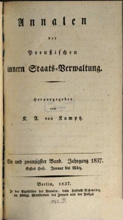 Annalen der preußischen innern Staats-Verwaltung. 21, 1/2. 1837
