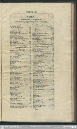 Index I. Imperiorum, & Regnorum; item vocum, & appellationum exoticarum