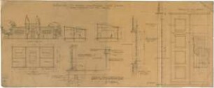 Bestelmeyer, German; Prien am Chiemsee (Bayern); Kunsthalle "nach Priem" - Übersichtszeichnung und Details (Ansicht; Grundriss; Schnitte; Details (Fenster und Tür))