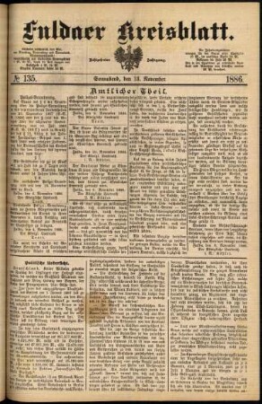 Erste Ausgabe vom Samstag, den 13. November 1886.