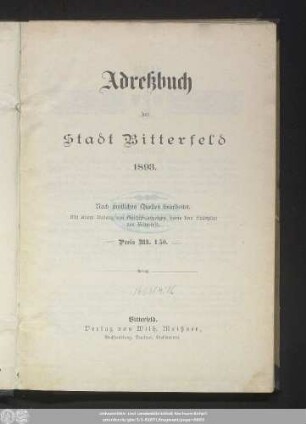 1893: Adressbuch der Stadt Bitterfeld