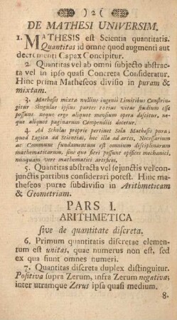 Pars I. Arithmetica.