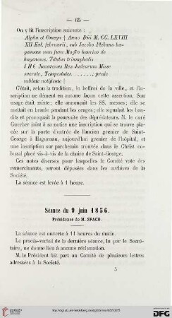 Séance du Comité du 9 juin 1856