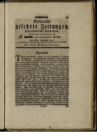 Sieben und vierzigstes Stück, den 26ten November 1791.