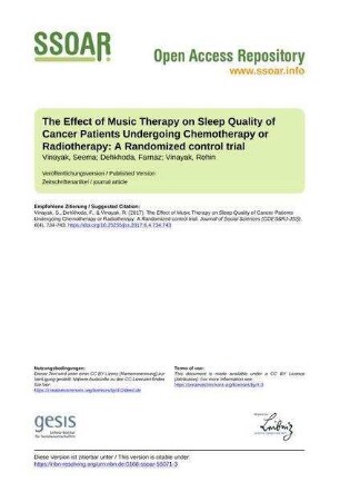 The Effect of Music Therapy on Sleep Quality of Cancer Patients Undergoing Chemotherapy or Radiotherapy: A Randomized control trial