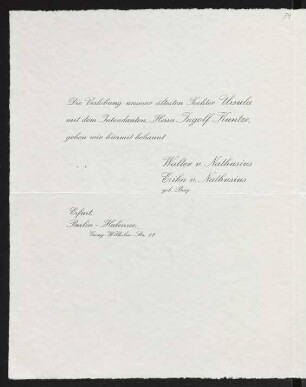 Brief von Ingolf Kuntze, Walter von Nathusius und Erika von Nathusius an Gerhart Hauptmann und Margarete Hauptmann