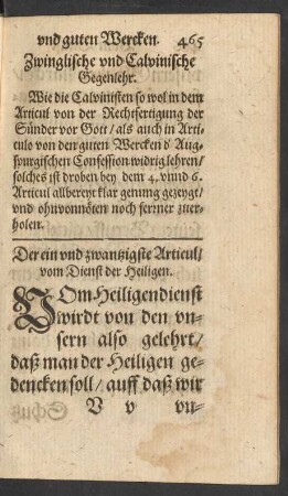Der ein und zwantzigste Articul/ vom Dienst der Heiligen