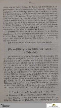 Die wohltätigen Vereine und Anstalten im Besonderen