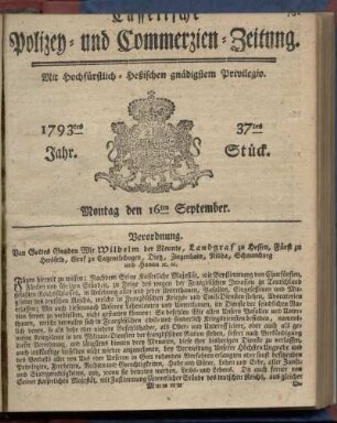 37tes Stueck, Montag den 16ten September 1793
