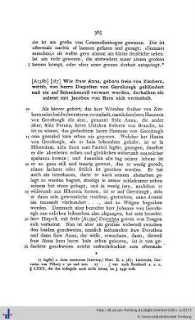 Wie fraw Anna, geborn frein von Zimbern … geblündert und sie auf Schenkenzell verwart worden...
