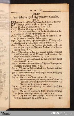 Inhalt derer in diesem Buch abgehandelten Materien.