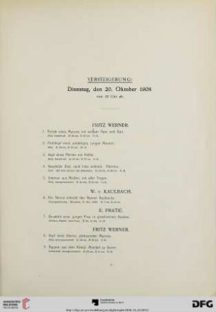Versteigerung: Dienstag, den 20. Oktober 1908 (Nr. 1-171)