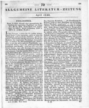 Biunde, F. X.: Versuch einer systematischen Behandlung der empirischen Psychologie. Bd. 1, Abt. 1. Trier: Gall 1831