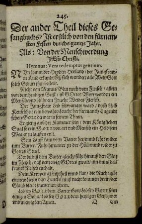 Der ander Theil dieses Gesangbuchs/ Ist erstlich von den fürnemsten Festen durchs gantze Jahr.