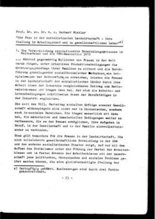 Die Frau in der sozialistischen Landwirtschaft - ihre Stellung im Arbeitsprozeß und im gesellschaftlichen Leben
