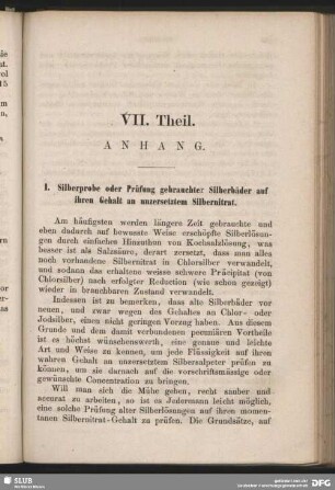 VII. Theil: Anhang