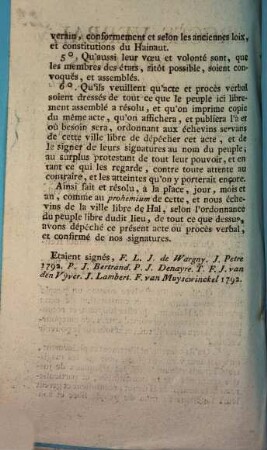 Procès Verbal Et Resolutions Prises et tenues le 16 Décembre 1792, par le peuple de la ville de notre Dame de Hal
