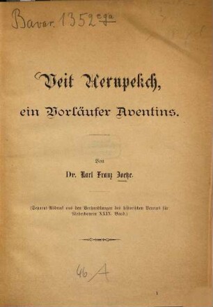 Veit Aernpekch, ein Vorläufer Aventins