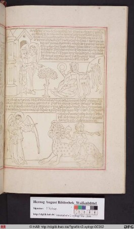 Oben: Die Hure Babylon sitzt an den vielen Wassern. Unten: Die Hure Babylon auf dem siebenköpfigen Tier.