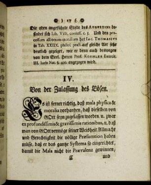 IV. Von der Zulassung des Bösen.