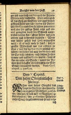 Das V. Capitel. Von hoher Obrigkeitlicher Fürsorge.
