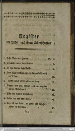 Register der Lieder nach ihren Ueberschriften
