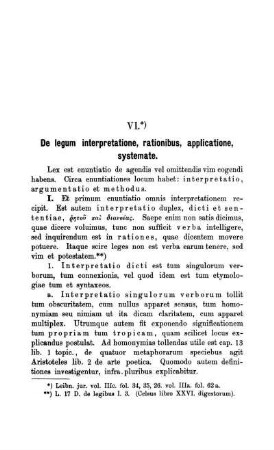 VI. De legum interpretatione, rationibus, applicatione, systemate