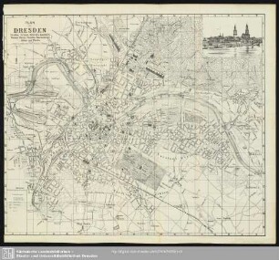 Plan von Dresden Strehlen, Striesen, Blasewitz, Loschwitz, Weisser Hirsch, Pieschen, Trachenberge, Läntau und Plauen