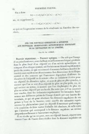 Sur une Novelle Correction a Apporter aux Novelles Observations Astronomiques Resultant de la Diffraction de la Lumière.