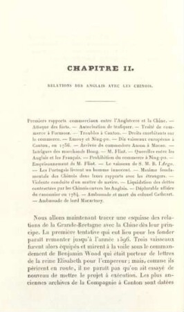 Chapitre II. Relations des Anglais avec les Chinois
