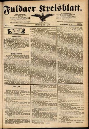 Erste Ausgabe vom Mittwoch, den 01. Juli 1903.