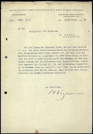 M. Wegner an DAI Athen