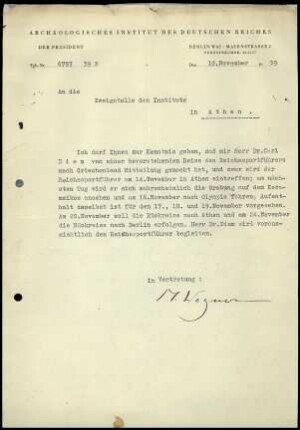 M. Wegner an DAI Athen