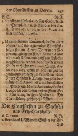 Die Churfürsten zu Sachsen und Ertz-Marschalle.