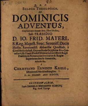 Ecloga theol. de dominicis adventus
