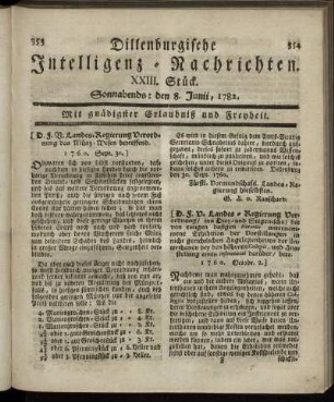 XXIII. Stück. Sonnabends : den 8. Junii, 1782.