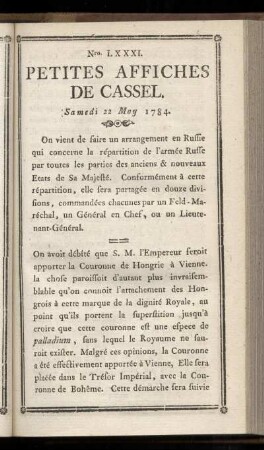 No LXXXI (Samedi 22 May 1784)